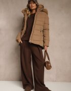 romee's Geacă Matlasată Maro cu croială cambrată cu glugă cu blană Olidessa