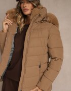 romee's Geacă Matlasată Maro cu croială cambrată cu glugă cu blană Olidessa