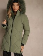 romee's Geacă Verde închis cu Cusături Matlasate și Glugă cu Blană Guira