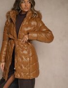 romee's Jachetă Maro Matlasată cu blană detașabilă și glugă decorată cu curea Olinesa