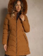 romee's Jachetă matlasată maro cu croială cambrată cu glugă cu blană Mindria