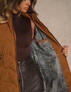 romee's Jachetă matlasată maro cu croială cambrată cu glugă cu blană Mindria