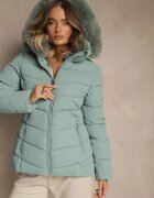 romee's Jachetă Matlasată Verde Deschis cu croială cambrată cu glugă cu blană Olidessa