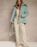 romee's Jachetă Matlasată Verde Deschis cu croială cambrată cu glugă cu blană Olidessa