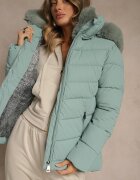 romee's Jachetă Matlasată Verde Deschis cu croială cambrată cu glugă cu blană Olidessa