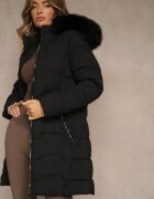 romee's Jachetă Neagră Matlasată cu croială cambrată cu glugă cu blană Mindria
