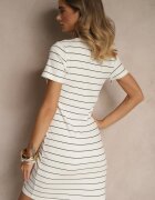 romee's Rochie Albă Cambrată din Bumbac cu Dungi Ralessa
