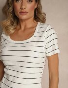 romee's Rochie Albă Cambrată din Bumbac cu Dungi Ralessa