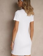 romee's Rochie Albă Mulată din Tricot Reiat de Bumbac Ralevia