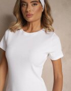 romee's Rochie Albă Mulată din Tricot Reiat de Bumbac Ralevia
