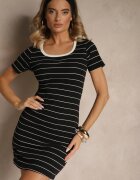 romee's Rochie Neagră Ajustată din Bumbac cu Motiv cu Dungi Ralessa