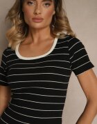 romee's Rochie Neagră Ajustată din Bumbac cu Motiv cu Dungi Ralessa