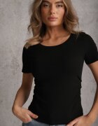 romee's T-shirt Negru cu dungi cu încrețituri laterale Nedala
