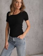 romee's T-shirt Negru cu dungi cu încrețituri laterale Nedala