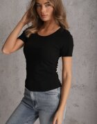romee's T-shirt Negru cu dungi cu încrețituri laterale Nedala