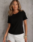 romee's T-shirt simplu din bumbac cu borduri decorative împletite Thalia Negru