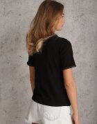 romee's T-shirt simplu din bumbac cu borduri decorative împletite Thalia Negru