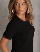 romee's T-shirt simplu din bumbac cu borduri decorative împletite Thalia Negru
