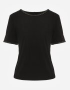 romee's T-shirt simplu din bumbac cu borduri decorative împletite Thalia Negru