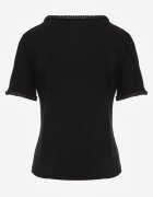 romee's T-shirt simplu din bumbac cu borduri decorative împletite Thalia Negru