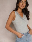 romee's Top Gri închis din bumbac cu inserție din dantelă Arivara