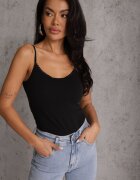 romee's Top Negru de bumbac de lenjerie cu dantelă la decolteu Berinda