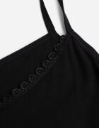 romee's Top Negru de bumbac de lenjerie cu dantelă la decolteu Berinda