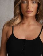 romee's Top Negru Striat cu bretele din bumbac cu nasturi Bernesa