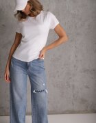 romee's Tricou Alb de Bumbac cu Croială Mulată din Material Reiat Lailya