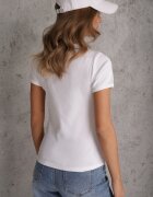 romee's Tricou Alb de Bumbac cu Croială Mulată din Material Reiat Lailya