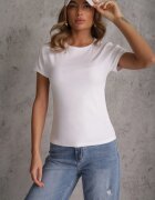 romee's Tricou Alb de Bumbac cu Croială Mulată din Material Reiat Lailya