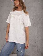 romee's Tricou Alb din bumbac Oversize cu Text Brodat cu Paiete Talomora