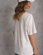 romee's Tricou Alb din bumbac Oversize cu Text Brodat cu Paiete Talomora
