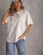 romee's Tricou Alb din bumbac Oversize cu Text Brodat cu Paiete Talomora