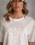 romee's Tricou Alb din bumbac Oversize cu Text Brodat cu Paiete Talomora