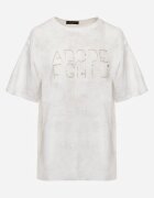romee's Tricou Alb din bumbac Oversize cu Text Brodat cu Paiete Talomora