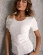 romee's Tricou Alb în dungi cu încrețituri pe laterale Nedala