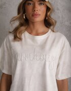 romee's Tricou Alb Oversize din Bumbac Decorat cu Broderie cu Paiete Marivia