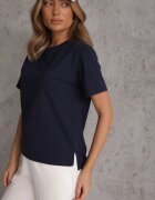 romee's Tricou bleumarin din bumbac decorat pe lateral cu fante Brinelle