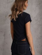romee's Tricou Bleumarin Mulat cu Drapaje din Țesătură de Bumbac în Dungi Assarena
