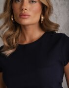 romee's Tricou Bleumarin Mulat cu Drapaje din Țesătură de Bumbac în Dungi Assarena