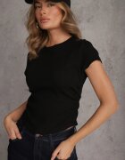 romee's Tricou Mulat Negru cu Încrețituri din Țesătură de Bumbac cu Dungi Assarena