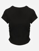 romee's Tricou Mulat Negru cu Încrețituri din Țesătură de Bumbac cu Dungi Assarena