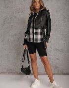 romee's Tricou negru de bumbac decorat pe laterale cu fante Brinelle