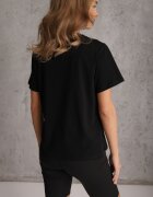 romee's Tricou negru de bumbac decorat pe laterale cu fante Brinelle