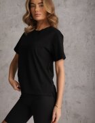 romee's Tricou negru de bumbac decorat pe laterale cu fante Brinelle