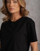 romee's Tricou negru de bumbac decorat pe laterale cu fante Brinelle