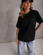romee's Tricou oversize negru de bumbac cu inscripție brodată cu paiete Talomora