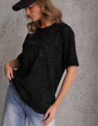 romee's Tricou oversize negru de bumbac cu inscripție brodată cu paiete Talomora