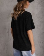 romee's Tricou oversize negru de bumbac cu inscripție brodată cu paiete Talomora